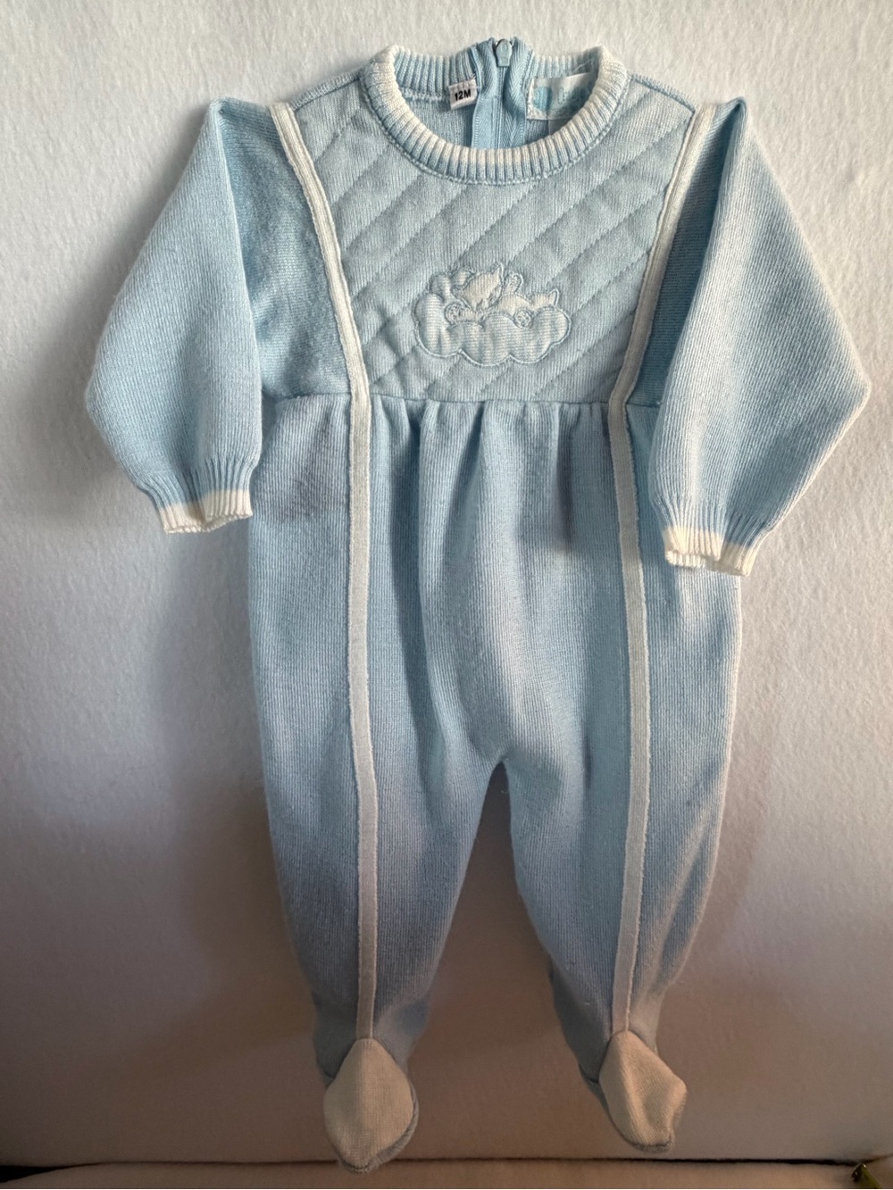 Vintage Cradle Set Light Blue Quilted Footed Sleep Sack Romper